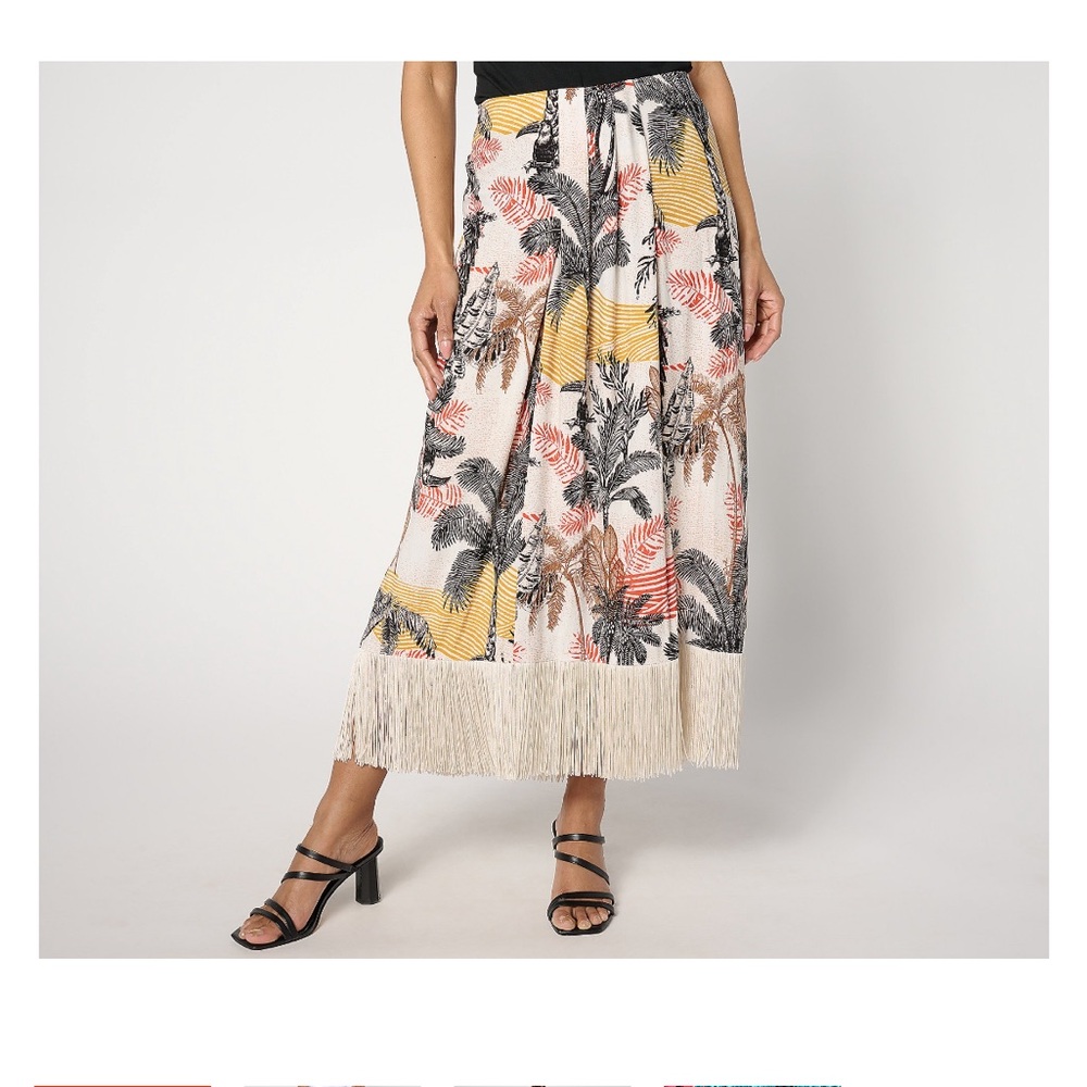 Multicolor Fringe Sandy Palms Maxi Skirt